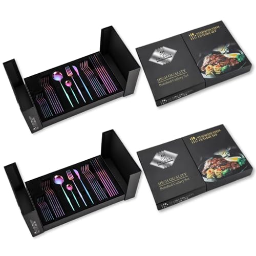 Image of Crimson Rainbow Silverware Set | 48-Piece Satin Finish French Style Stainless Steel Flatware | Elegant Giftable Box | Dishwasher Safe Cutlery for Home, Restaurants & Corporate Gifting