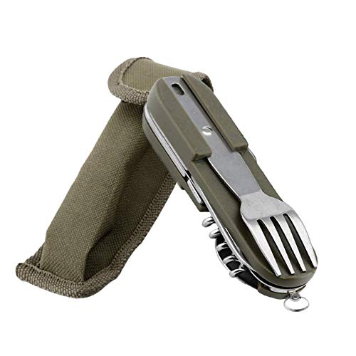 8 en 1 Juego de Cubiertos de Camping Vajilla Plegable de Acero Inoxidable Vajilla de Camping portátil Utensilios para Comer con Soporte