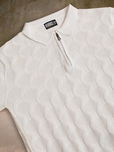 Image of Maniac || Mens || Solid Textured || Half Zip || Polo Neck || Half Sleeve || Cotton || T-Shirt