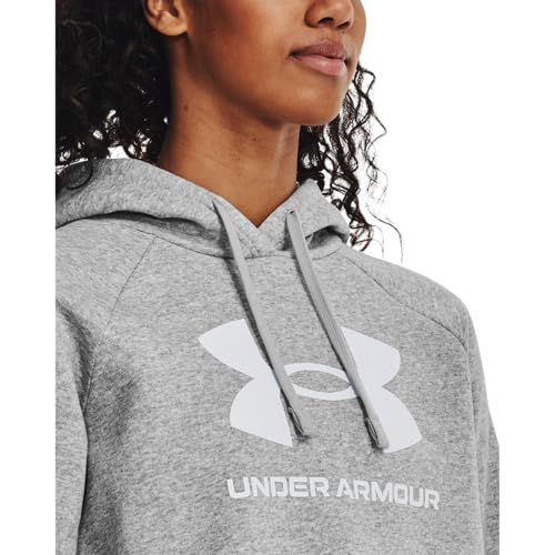 Under Armour Womens Rival Fleece Big Logo Hoodie, (012) Mod Gray Light Heather / / White, Small by Under Armour - Used condition - US$36.57