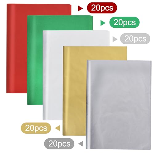 Image of BEISHIDA 100 Sheets Christmas Tissue Paper Bulk, Red Green White Silver Gold Wrapping Tissue Paper for Gift Bags, 14 x 20 Inch Gift Wrap for Party Decoration DIY Crafts Holiday Flowers