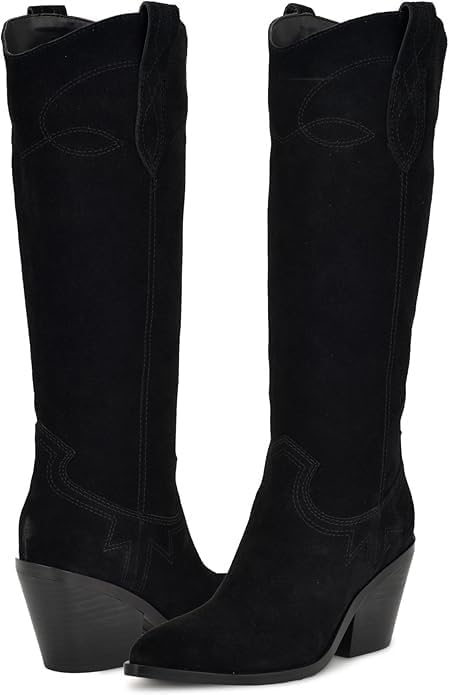 Mattiventon Women Cowgirl Boots - Suede Block Heel