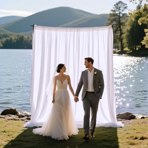 Image of 10ft x 10ft White Backdrop Curtains for Parties, Polyester Fabric Backdrop Drapes with Rod Pockets for Weddings, Birthday, Halloween, Photography, Christmas Party Background Curtain, 2 Panels