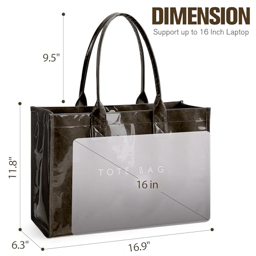 Image of KALIDI PVC Tote Bag Women's Kraft Paper Work Handbags Purses with Top Handle
