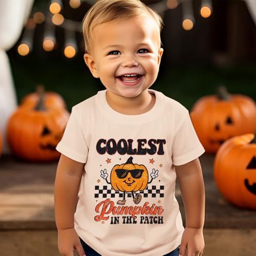 CM C&M WODRO Toddler Boy Halloween T-Shirt Coolest Pumpkin in The Patch Shirt Short Sleeve Retro Kids Graphic Tee Fall Tops2