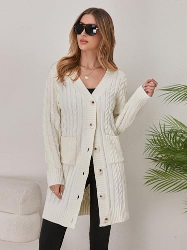 Image of Womens Cardigan Sweaters Cable Knit Sweater 2026 Fall Winter Chunky Open Front Button Down Coats with Pockets