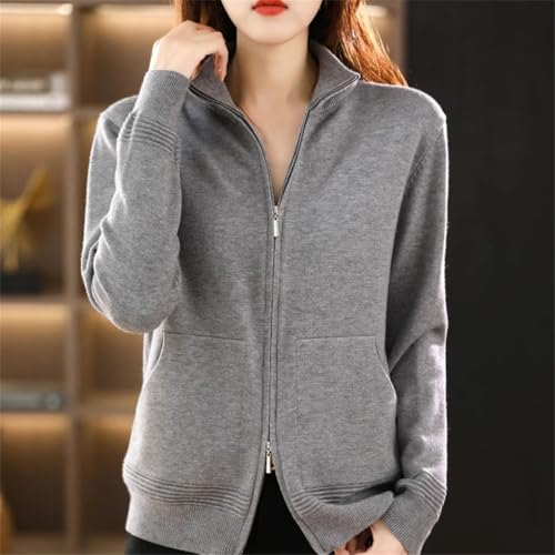 Women Wool Sweater Double Zipper Cardigan Casual Knitted Tops Soft Thick Cardigan Outerwear4