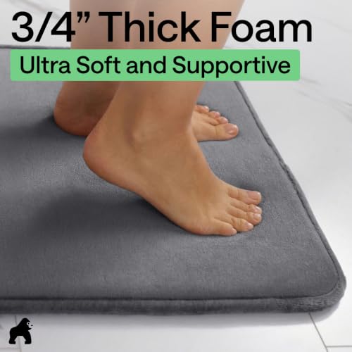 Image of GORILLA GRIP Memory Foam Bath Rugs, Soft Absorbent Velvet Bathroom Mats, Durable Dots on Underside, Machine Washable Bathmat, Carpet Rug Room Decor for Shower Floor, 24x17 Mat, Graphite Gray