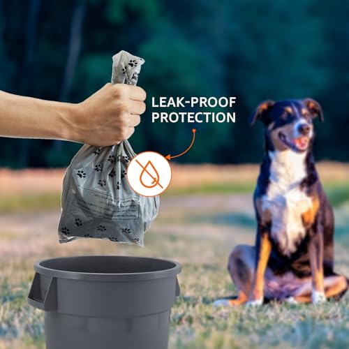 Image of Amazon Basics Pet Poop Bags with Fun Paw Print Design | Strong, Leak-Proof | Easy to Use | Unscented | Grey | 300 Count (30 Bags x 10 Rolls)