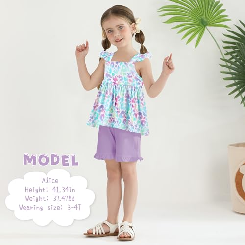 YUEMION Toddler Girl Clothes, 2Pcs Baby Girl Summer Outfits Ruffle Sleeveless Shirts Floral Tops + Shorts Clothing Set 1-5T3