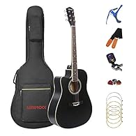 Left Handed Acoustic Guitar,guitar designed for left-handed players Full-size Cutaway,41 inch full-size Left Handed guitar with dreadnought shape ensures a powerful, driving sound. Cutaway provides easier access to the higher frets for more styles Dr...