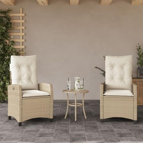 Vetnasa Sillones reclinables de jardín con Cojines Beige 2 uds ratán PE Mobiliario, Muebles de jardín, Asientos de Exterior, Sillas de jardín Beige 21,8 KG