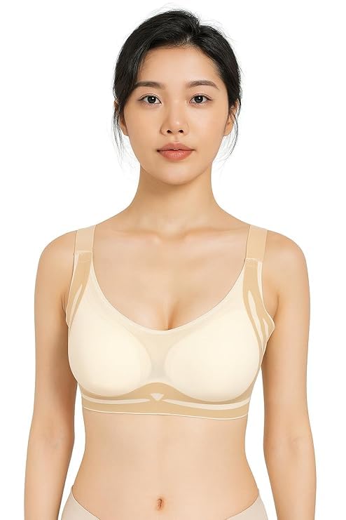 Air Sports Bra for Girls and Women with Light Padding Full Coverage Non Wired Seamless Design for Everyday Gym and Active Wear (in, Alpha, 2XL, 0, A, 0, Regular, Big, Beige)-image-35