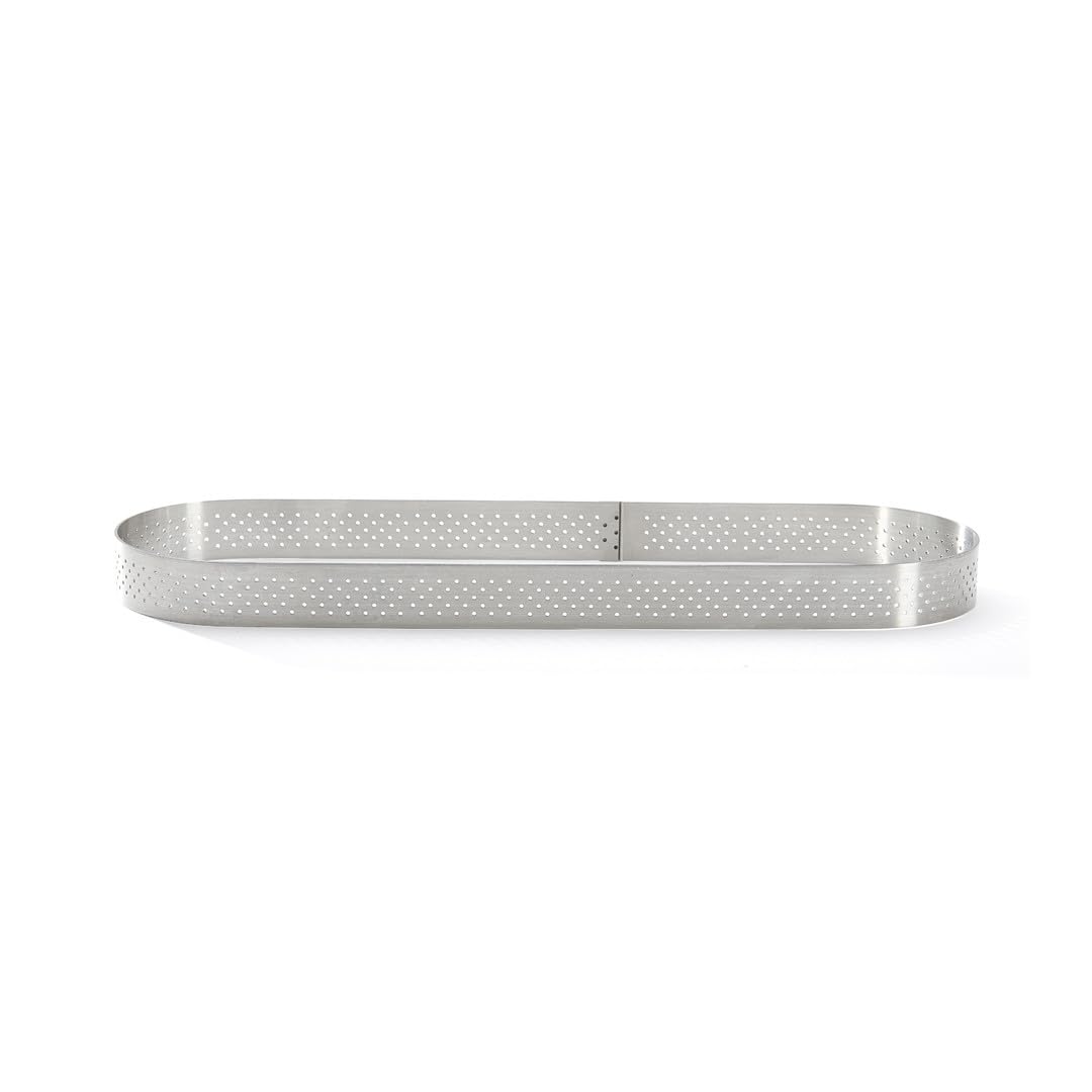 De Buyer Cercle à Tarte Oblong Perforé Valrhona – 31x11x2 Cm – Inox AIR SYSTEM – Cuisson Croustillante Parfaite !