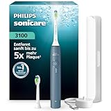 Philips Sonicare Series 3000 Elektrische Zahnbürste –Schallzahnbürste mit Drucksensor, 3 Intensitätsstufen, EasyStart, SmarTimer, 14 Tage Laufzeit, Reiseetui, Dunkelblau, HX4034/24, [Neu]
