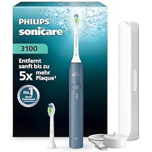 Philips Sonicare Series 3000 Elektrische Zahnbürste –Schallzahnbürste mit Drucksensor, 3 Intensitätsstufen, EasyStart, SmarTimer, 14 Tage Laufzeit, Reiseetui, Dunkelblau, HX4034/24, [Neu]