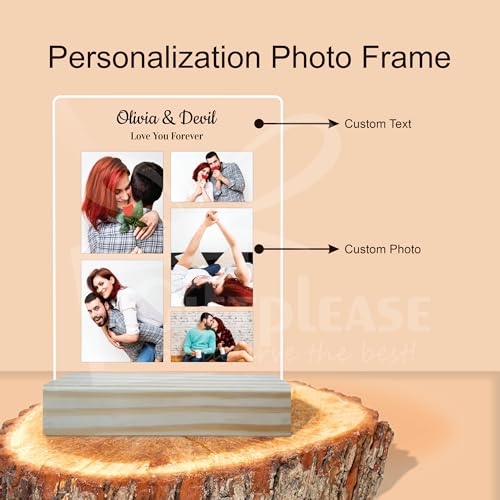 Image of Giftplease Customized Photo And Text Frame With Wooden Stand | Personalised Printed Photo Frame | Gift | Birthday | Anniversary (Transparent, 5MM, 6 * 8 Inches), Tabletop
