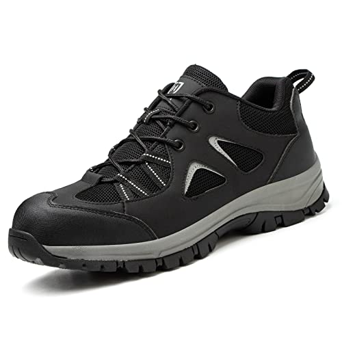 Baofular Leichte Sicherheitsschuhe Herren Arbeitsschuhe Herren Damen Sportliche Atmungsaktive Stahlkappenschuhe rutschfeste Arbeitsturnschuhe Schwarz 46 EU Cover
