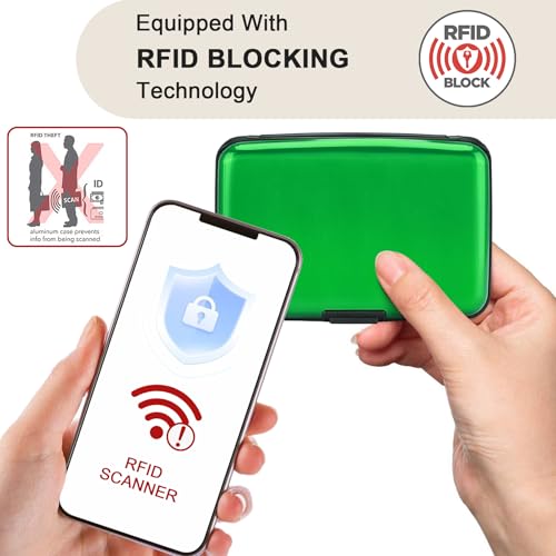Image of ELFISH Mini RFID Aluminum Wallet Credit Cards Holder Business Card Case Metal ID Case for Men Women (Green)