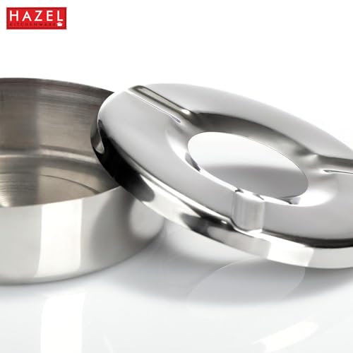 Image of HAZEL Stainless Steel Ashtray with Lid | Windproof Lid Ash Tray for Cigarettes | Portable Ashtray for Home, Office, Outdoor Use