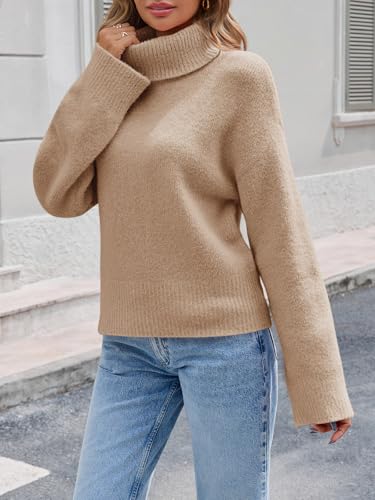 Saodimallsu Womens Turtleneck Fuzzy Sweaters Long Sleeve Chunky Knit Casual Loose Warm Fall Winter Pullover Sweater4