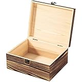 Useekoo Vintage Wooden Storage Box Container with Hinged Lid Front Clasp, 9.4'' x 7.7'' x 4.3 Large Keepsake Box, Rustic Wood Boxes for Crafts Art Hobbies and Home Decoration - Dark Flaming