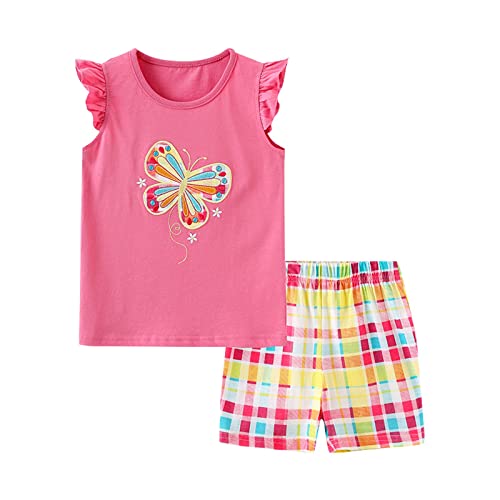 -Traje de niña con estampado floral de mariposas lindas para niños, manga corta, conjunto de camiseta de algodón de dos piezas con cuello redondo ropa 86 niño, Rosa-b, 3-4 años