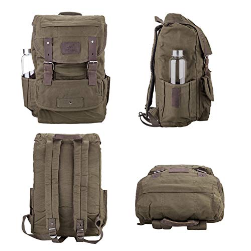 TOPWOLFS Waterproof Waxed Canvas Backpack for Men Travel Rucksack Leather Trimming (Green) One_Size - Image 4