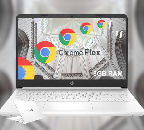 Image of HP 14 inch Chromebook with ChromeOS Flex | 8GB RAM, 64GB eMMC | Designed Purely for School and Work | Thin and Light | Game App Not Allowed | Snowflake White | No Mouse