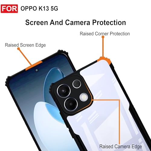Image of Amazon Brand - Solimo Back Case Cover for Oppo K13 5G | Compatible for Oppo K13 5G Back Cover | Clear Case with Camera Protection | (TPU + PC | Matte Black)