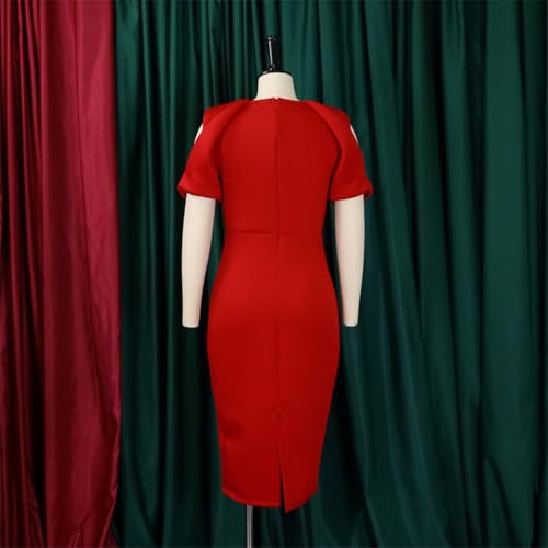 Useagrey Women's Red Slim Bodycon Midi Dress - Summer Casual Party Work Dress4