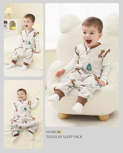 Image of HOMEAL 0.5Tog Toddler Sleep Sacks 2T-3T,Toddler Sleeping Sack with Legs, Sleep Sacks, Wearable Blanket Brown Bear