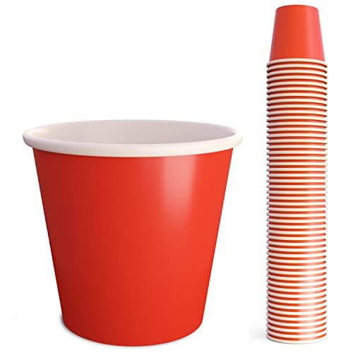 Einweg-Schnapsglas - Umweltfreundliches Papier - Mini 60 ml roter Solo-Becher für Partys, Beer Pong, Jello Shot, Junggesellinnenabschiede - kleine Schnapsgläser aus Kunststoff (50 Stück, rot) Cover