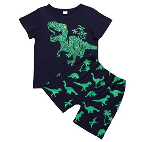 Kids Boys Crewneck Cotton 𝐏a𝐣ama Set Short Sleeve 𝐏a𝐣amas with Shorts 2 Piece 𝐋oun𝐠ewear Cute Dinosaur 𝐒lee𝐩wear4