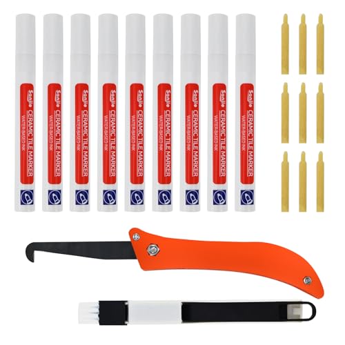 VINEST 9 Piezas Rotulador Juntas Azulejos Impermeable, Lechada para Azulejos Baño Blanco, Blanqueador de Juntas Azulejos con Rascador y Cepillo de Limpieza, Lechada para Juntas Suelo Antimoho