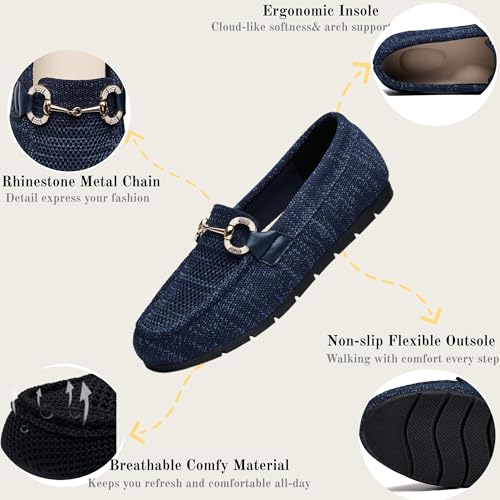 Image of Women's Knit Slip On Loafers - Breathable Mesh Flats with Memory Foam Insole & Arch Support, Non-Slip Comfortable Shoes for Work Office Commute, Driving, Casual Daily Walking (Wide Foot Friendly)