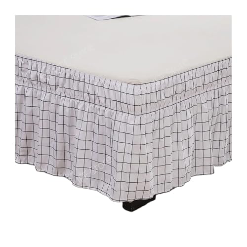 Faldón de Cama con elástico y Volantes, Falda de Cama con Banda elástica Envolvente Volantes a Cuadros sin Superficie, Multicolor, Varios tamaños(White,Full 137x190x38cm)