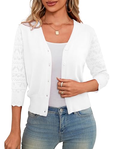 LIENRIDY Women's 3/4 Sleeve Cropped Cardigan Sweaters Button Down Bolero Shrugs for Dresses, S-XL