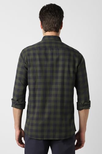 Image of Peter England Men's Checkered Cotton Shirt | Smart Casual | Full Sleeves Slim Fit