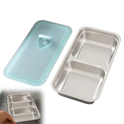 Grab and Go - Recipientes reutilizables de acero inoxidable con doble compartimento para aperitivos, recipientes reutilizables para condimentos con tapas, aperitivos, salsas para llevar, viajes y