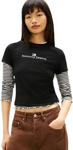 T-shirt pour femme Tommy Jeans noir col rond vêtements manches courtes taille XL