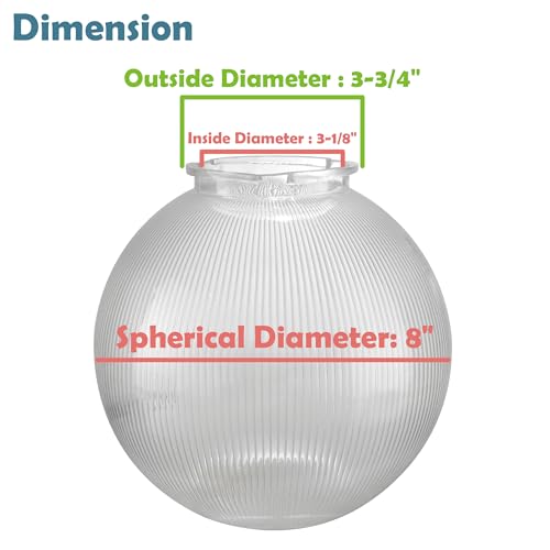 Image of Aspen Creative 28002-75-11, 8 inch Clear Prismatic Acrylic Replacement Lamp Post Globe with 3-3 /4 inch Twist Lock Neck