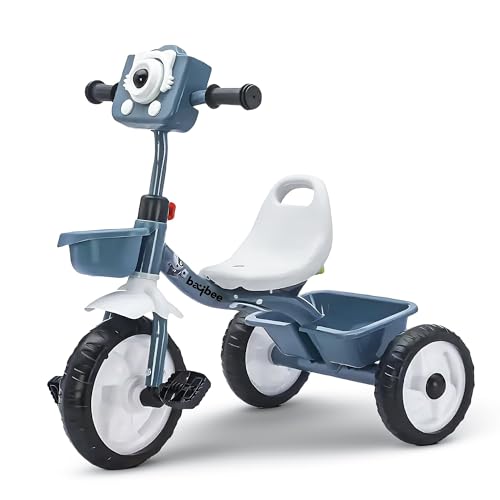Baybee Rollito Tricycle for Kids for 25 Years Boys Girls Baby Tricycle Ride On Trike with with Toy Camera Handle Light & Music Front & Rear Storage Baskets Toddler Trike for Outdoor (Blue)