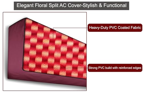 Image of The Furnishing Tree Split AC cover for indoor and outdoor unit of 2 ton waterproof and dustproof Maroon and Yellow different check pattern