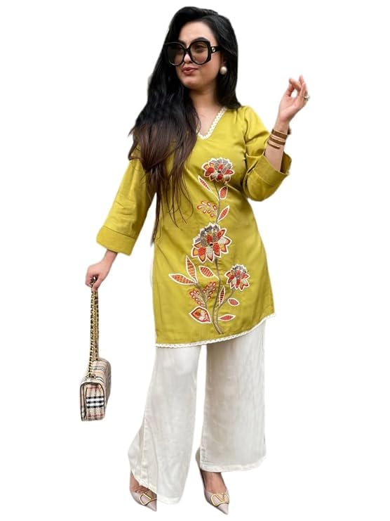 anni designer Women's Cotton Blend Embroidery Straight Kurta with Palazzo | Co-ord Set for Women Stylish Matching Outfit | Designer Kurti Bottom Set Women's Ethnic Clothing-picture-24