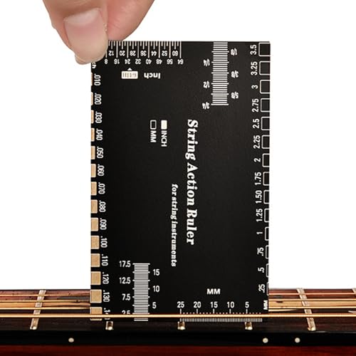 ギターストリングアクションゲージ、ギターセットアップツール、ステンレススチール精密測定者、4.72x2.56調整可能なデザイン、バンジョーの定規を測定するウクレレ弦、弦楽器の弦楽器