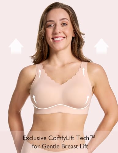 Image of COMFELIE Wireless Bra Seamless Comfort Everyday Bra for Women, Breathable Seamless Bra with Scallop Edges