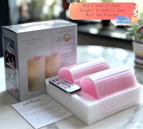 Adoria 048C Pink Flameless Candles Set 2-Real Wax Pillar Candles Battery With Rose Scented thumb #1