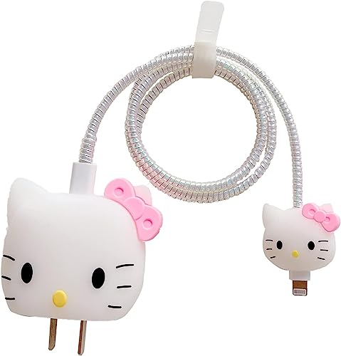 Image of Cartoon 3D Design Protective Case Compatible with Apple 18W - 20W USB-C Power Adapter Charger, Protective Cover for iPhone 18W & 20W Power Adapter Charger with Wire Saver. (Pink-Cat)