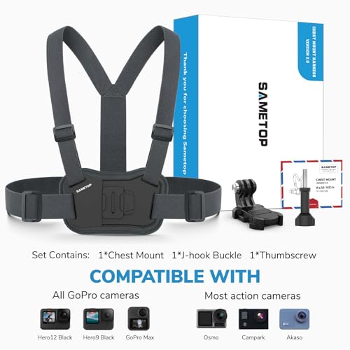 Sametop Chest Mount Harness Chesty Strap Compatible with GoPro Hero 13 12 11 10 9 8 7 6 5 Session DJI Osmo Action Cameras - Balance Stability and Comfort Performance